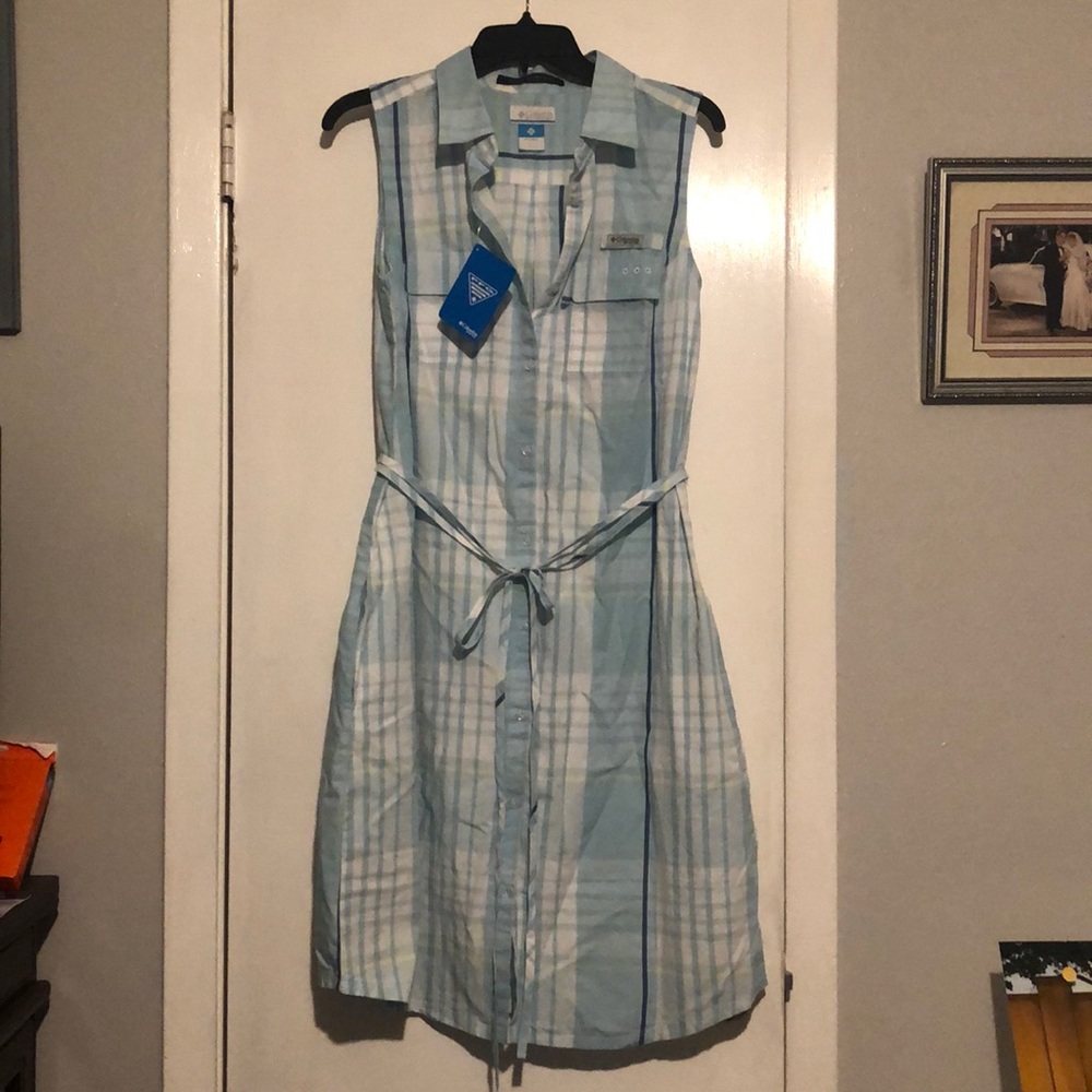 Brand new, blue plaid, Columbia PFG dress.  Super cute and lightweight.